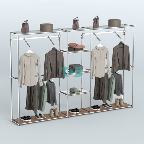 Торговая система ХРОМ без ДСП 3030 мм с зеркальными полками и поручнями №12