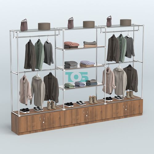 Торговая система ХРОМ без ДСП 3600 мм с тумбами Т21, зеркальными полками и поручнями №2