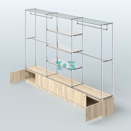 Торговая система ХРОМ без ДСП 3600 мм с тумбами Т21, зеркальными полками и поручнями №2