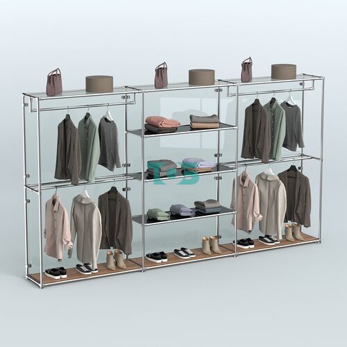 Торговая система ХРОМ (задняя стенка - стекло) 3600 мм с тонированными полками и поручнями №2