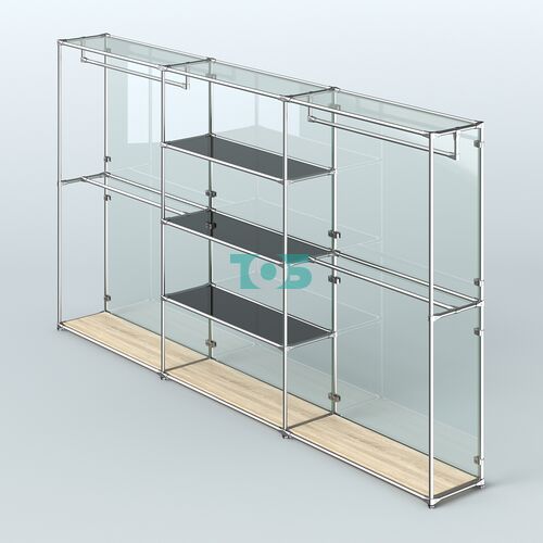 Торговая система ХРОМ (задняя стенка - стекло) 3600 мм с тонированными полками и поручнями №2