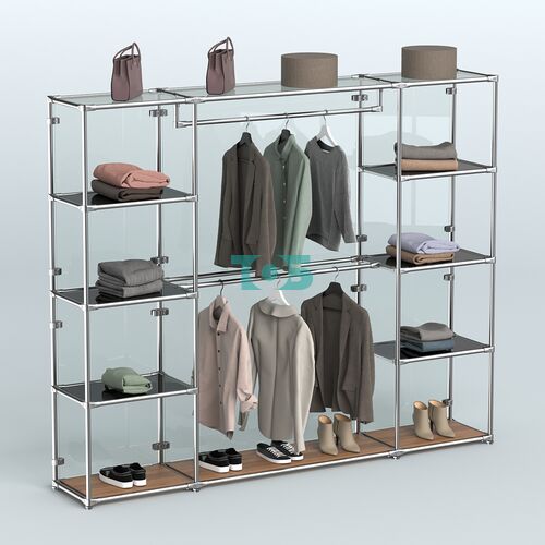 Торговая система ХРОМ (задняя стенка - стекло) 2430 мм с тонированными полками и поручнями №3