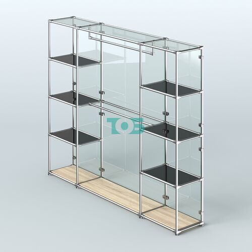 Торговая система ХРОМ (задняя стенка - стекло) 2430 мм с тонированными полками и поручнями №3