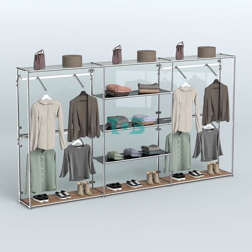 Торговая система ХРОМ (задняя стенка - стекло) 3600 мм с тонированными полками и поручнями №5