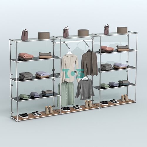 Торговая система ХРОМ (задняя стенка - стекло) 3600 мм с тонированными полками и поручнями №6