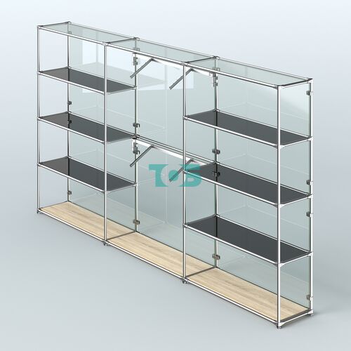 Торговая система ХРОМ (задняя стенка - стекло) 3600 мм с тонированными полками и поручнями №6