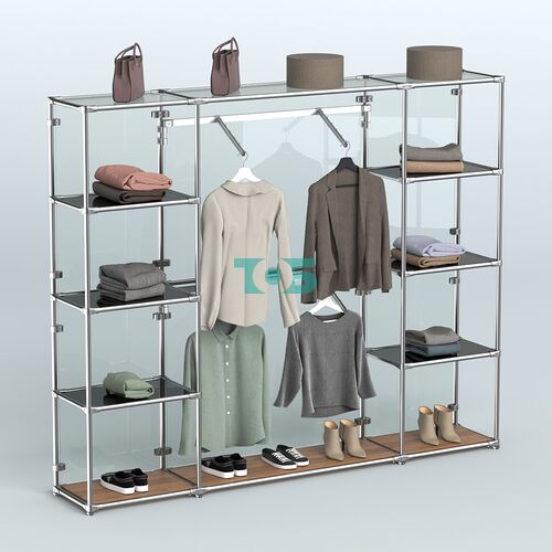 Торговая система ХРОМ (задняя стенка - стекло) 2430 мм с тонированными полками и поручнями №7