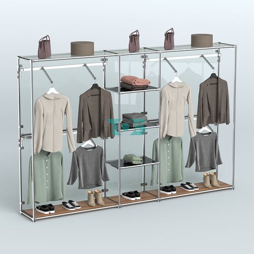 Торговая система ХРОМ (задняя стенка - стекло) 3030 мм с тонированными полками и поручнями №8