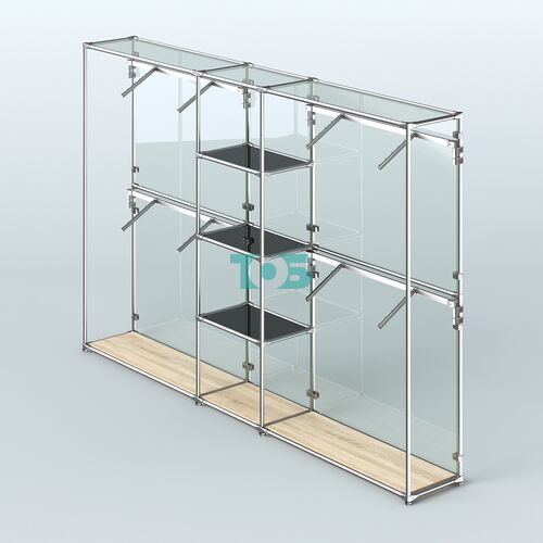 Торговая система ХРОМ (задняя стенка - стекло) 3030 мм с тонированными полками и поручнями №8
