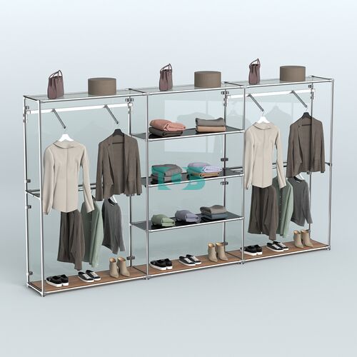 Торговая система ХРОМ (задняя стенка - стекло) 3600 мм с тонированными полками и поручнями №10