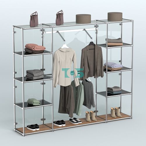 Торговая система ХРОМ (задняя стенка - стекло) 2430 мм с тонированными полками и поручнями №11