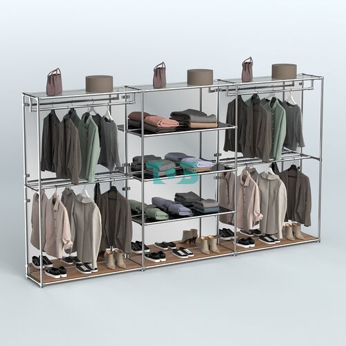 Торговая система ХРОМ (задняя стенка - зеркало) 3600 мм с тонированными полками и поручнями №2