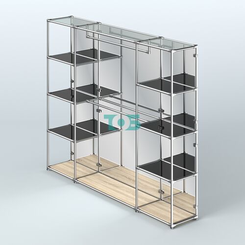 Торговая система ХРОМ (задняя стенка - зеркало) 2430 мм с тонированными полками и поручнями №3