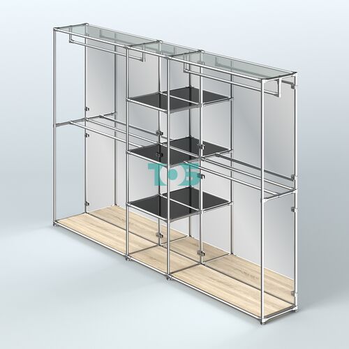 Торговая система ХРОМ (задняя стенка - зеркало) 3030 мм с тонированными полками и поручнями №4