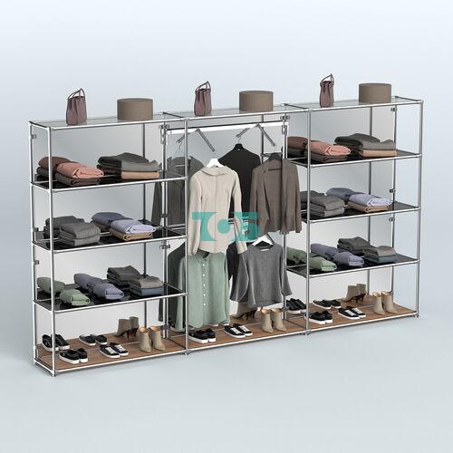 Торговая система ХРОМ (задняя стенка - зеркало) 3600 мм с тонированными полками и поручнями №6