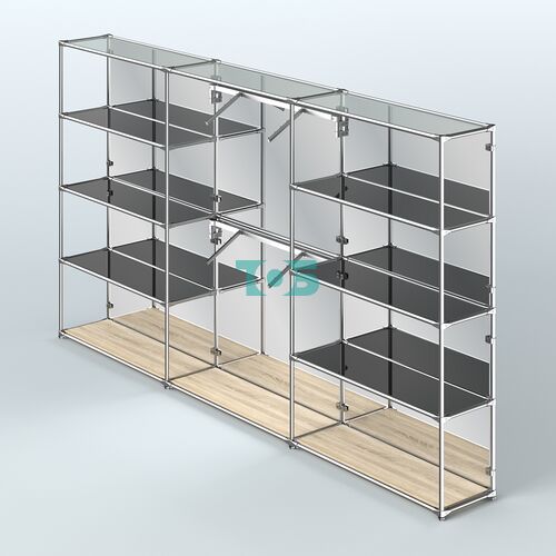 Торговая система ХРОМ (задняя стенка - зеркало) 3600 мм с тонированными полками и поручнями №6