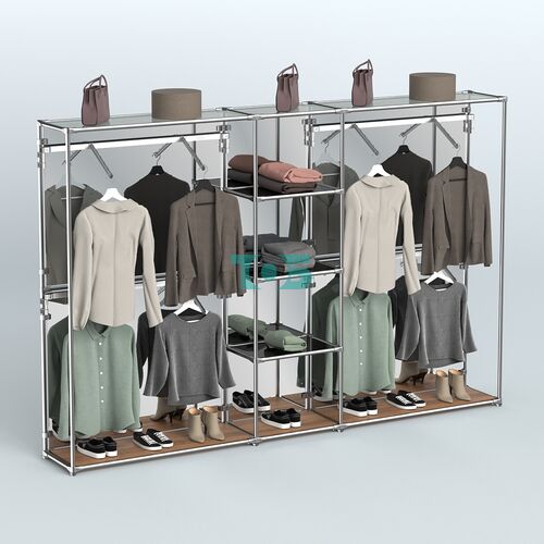 Торговая система ХРОМ (задняя стенка - зеркало) 3030 мм с тонированными полками и поручнями №8