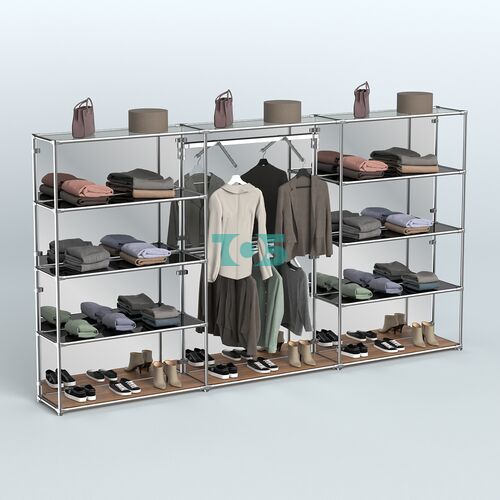 Торговая система ХРОМ (задняя стенка - зеркало) 3600 мм с тонированными полками и поручнями №9