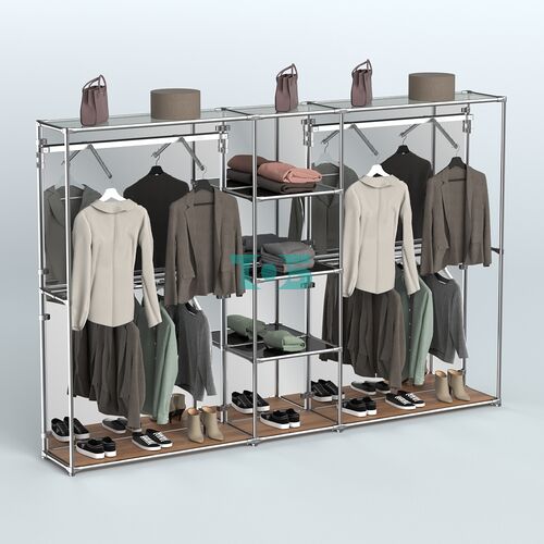 Торговая система ХРОМ (задняя стенка - зеркало) 3030 мм с тонированными полками и поручнями №12