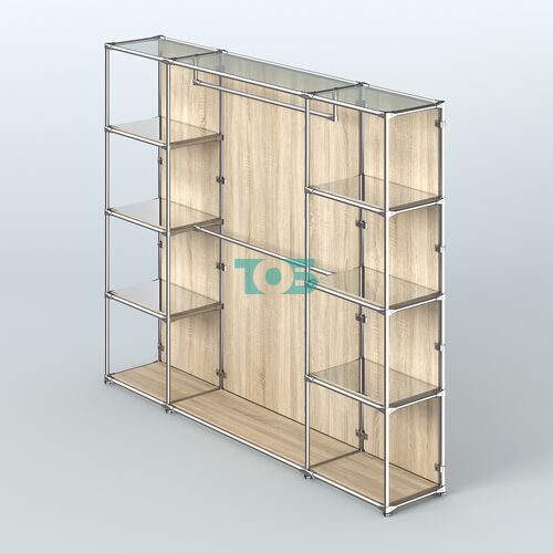 Торговая система ХРОМ (задняя стенка - ДСП) 3600 мм с зеркальными полками и поручнями №3