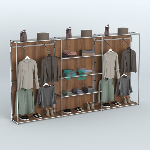 Торговая система ХРОМ (задняя стенка - ДСП) 3600 мм с зеркальными полками и поручнями №5