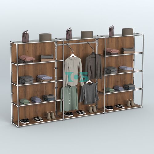 Торговая система ХРОМ (задняя стенка - ДСП) 3600 мм с зеркальными полками и поручнями №6