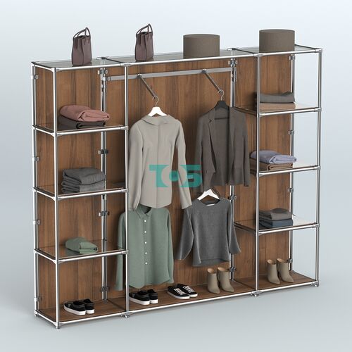 Торговая система ХРОМ (задняя стенка - ДСП) 3600 мм с зеркальными полками и поручнями №7