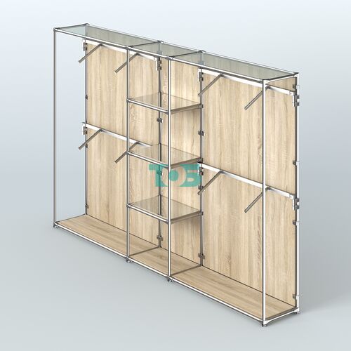 Торговая система ХРОМ (задняя стенка - ДСП) 3600 мм с зеркальными полками и поручнями №8