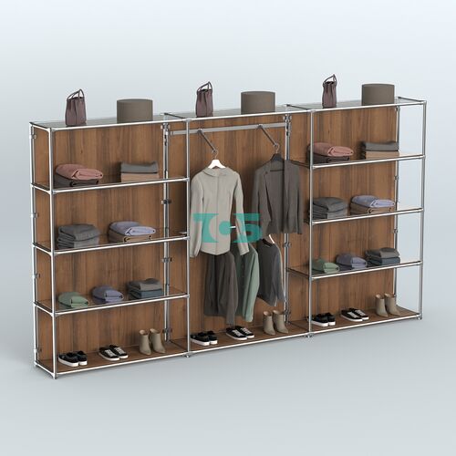 Торговая система ХРОМ (задняя стенка - ДСП) 3600 мм с зеркальными полками и поручнями №9