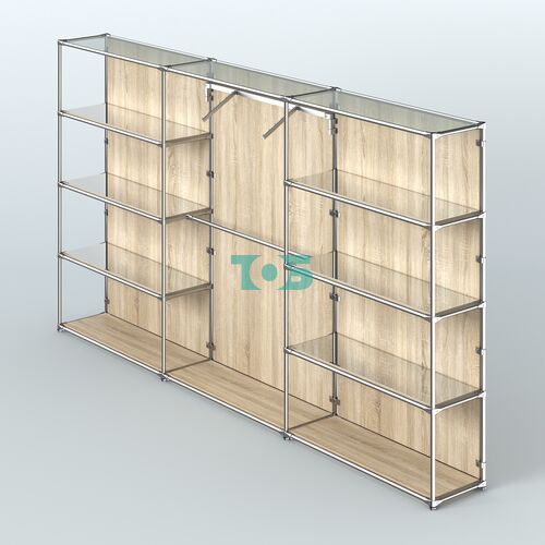 Торговая система ХРОМ (задняя стенка - ДСП) 3600 мм с зеркальными полками и поручнями №9