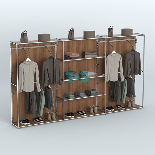 Торговая система ХРОМ (задняя стенка - ДСП) 3600 мм с зеркальными полками и поручнями №10