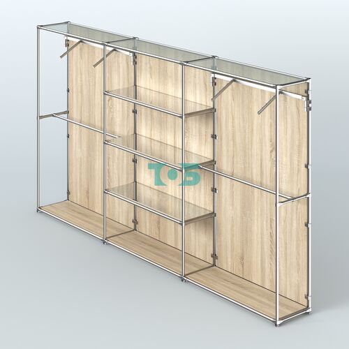 Торговая система ХРОМ (задняя стенка - ДСП) 3600 мм с зеркальными полками и поручнями №10