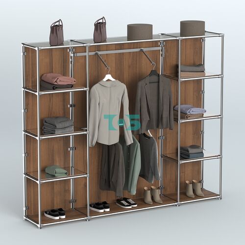 Торговая система ХРОМ (задняя стенка - ДСП) 3600 мм с зеркальными полками и поручнями №11