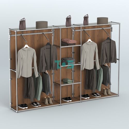 Торговая система ХРОМ (задняя стенка - ДСП) 3600 мм с зеркальными полками и поручнями №12