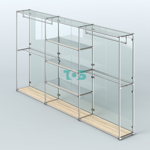 Торговая система ХРОМ (задняя стенка - стекло) 3600 мм с зеркальными полками и поручнями №2