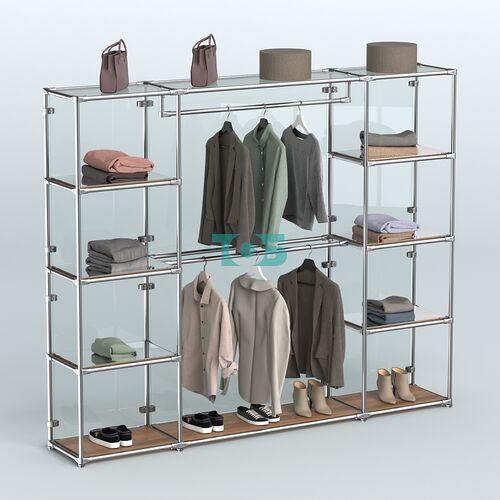 Торговая система ХРОМ (задняя стенка - стекло) 3600 мм с зеркальными полками и поручнями №3