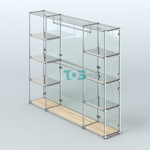 Торговая система ХРОМ (задняя стенка - стекло) 3600 мм с зеркальными полками и поручнями №3