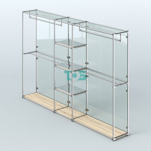 Торговая система ХРОМ (задняя стенка - стекло) 3600 мм с зеркальными полками и поручнями №4