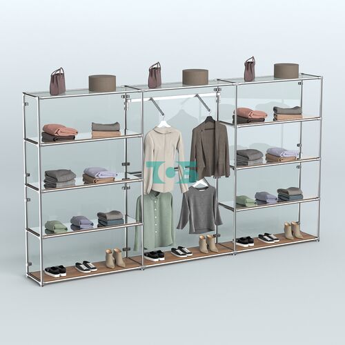 Торговая система ХРОМ (задняя стенка - стекло) 3600 мм с зеркальными полками и поручнями №6