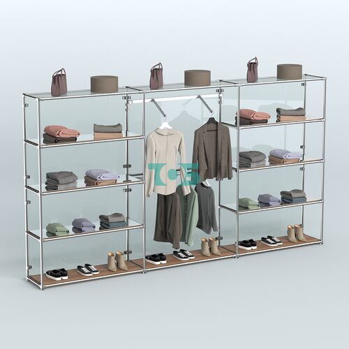 Торговая система ХРОМ (задняя стенка - стекло) 3600 мм с зеркальными полками и поручнями №9