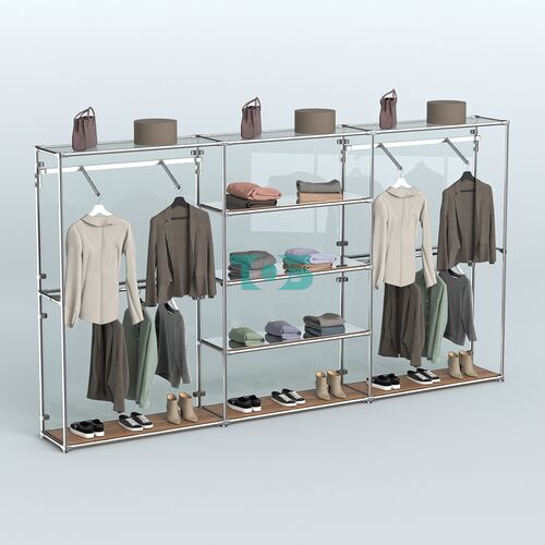 Торговая система ХРОМ (задняя стенка - стекло) 3600 мм с зеркальными полками и поручнями №10