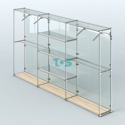 Торговая система ХРОМ (задняя стенка - стекло) 3600 мм с зеркальными полками и поручнями №10