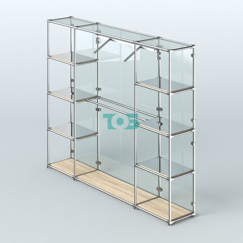 Торговая система ХРОМ (задняя стенка - стекло) 3600 мм с зеркальными полками и поручнями №11