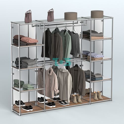 Торговая система ХРОМ (задняя стенка - зеркало) 3600 мм с зеркальными полками и поручнями №3