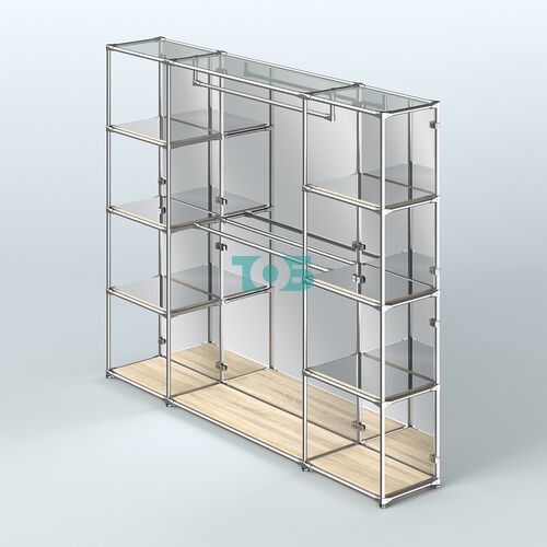 Торговая система ХРОМ (задняя стенка - зеркало) 3600 мм с зеркальными полками и поручнями №3