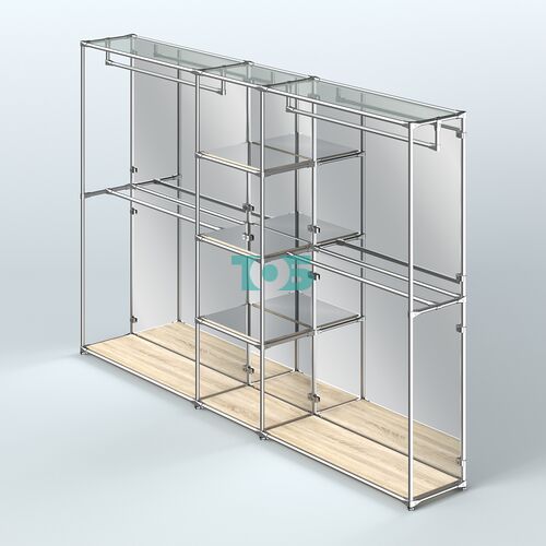 Торговая система ХРОМ (задняя стенка - зеркало) 3600 мм с зеркальными полками и поручнями №4