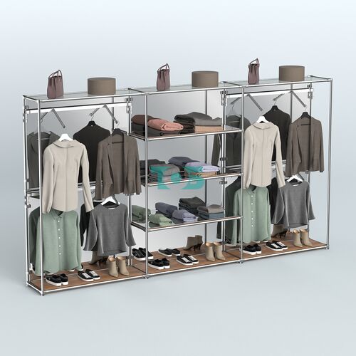 Торговая система ХРОМ (задняя стенка - зеркало) 3600 мм с зеркальными полками и поручнями №5