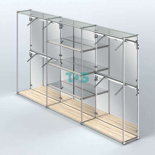 Торговая система ХРОМ (задняя стенка - зеркало) 3600 мм с зеркальными полками и поручнями №5