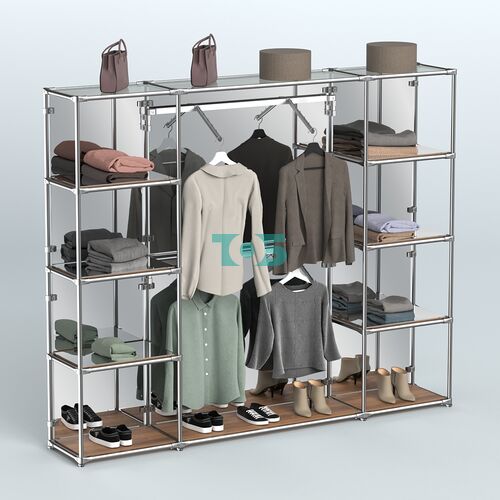 Торговая система ХРОМ (задняя стенка - зеркало) 3600 мм с зеркальными полками и поручнями №7