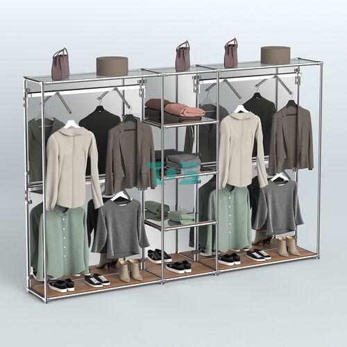 Торговая система ХРОМ (задняя стенка - зеркало) 3600 мм с зеркальными полками и поручнями №8